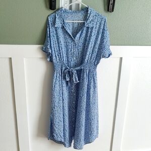 Blue Vintage Floral Pattern Women's Dress